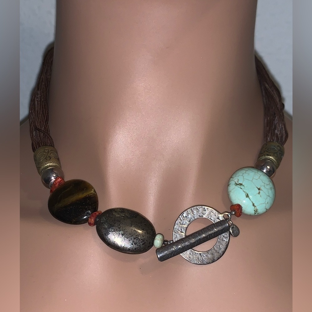 Silpada Sterling Multi/Strand Howlite Tigers Eye Toggle Necklace